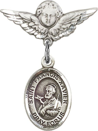 Sterling Silver Small Angel w/Wings St. Francis Xavier Baby Badge - Engravable