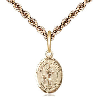 14kt Gold Saint Genesius of Rome Medal Engraved Catholic Saint Jewelry