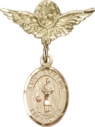 14kt Gold Filled Small Angel w/Wings St. Genesius of Rome Baby Badge - Engravable