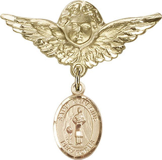 14kt Gold Large Angel w/Wings St. Genesius of Rome Baby Badge - Engravable