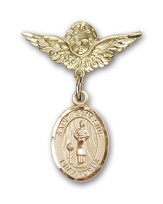 14kt Gold Small Angel w/Wings St. Genesius of Rome Baby Badge - Engravable