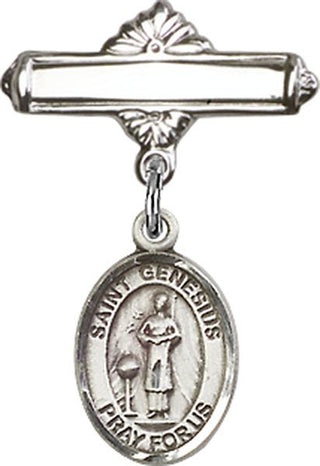 Sterling Silver Polished Badge Pin St. Genesius of Rome Baby Badge - Engravable