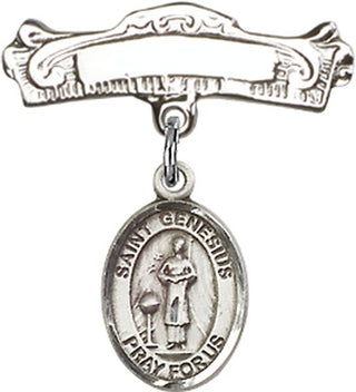 Sterling Silver Badge Pin St. Genesius of Rome Baby Badge - Engravable