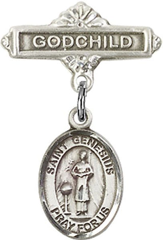 Sterling Silver Godchild St. Genesius of Rome Baby Badge - Engravable
