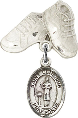 Sterling Silver Baby Boots St. Genesius of Rome Baby Badge - Engravable