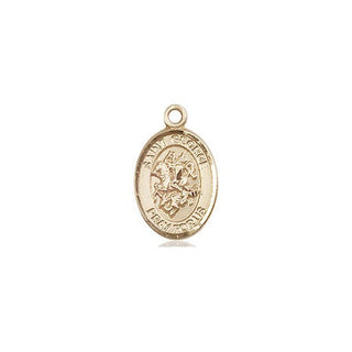 14kt Gold Saint George Medal Engraved Catholic Saint Jewelry