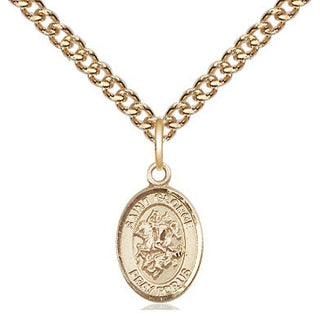 14kt Gold Saint George Medal Engraved Catholic Saint Jewelry