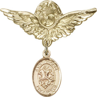14kt Gold Large Angel w/Wings St. George Baby Badge - Engravable
