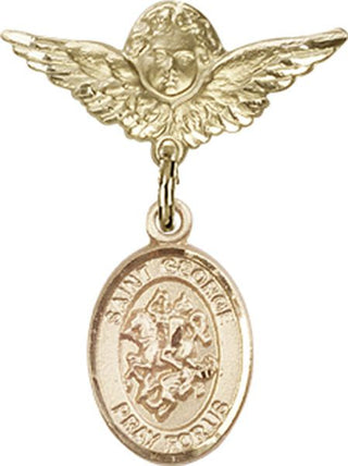 14kt Gold Small Angel w/Wings St. George Baby Badge - Engravable