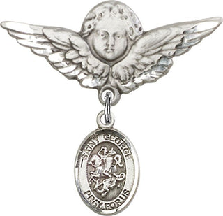 Sterling Silver Large Angel w/Wings St. George Baby Badge - Engravable