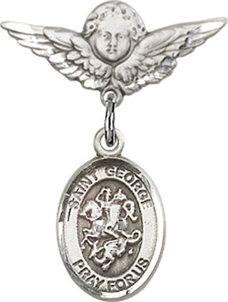 Sterling Silver Small Angel w/Wings St. George Baby Badge - Engravable