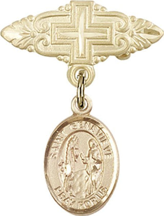 14kt Gold Filled Badge Pin With Cross St. Genevieve Baby Badge - Engravable