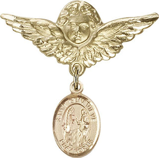 14kt Gold Filled Large Angel w/Wings St. Genevieve Baby Badge - Engravable