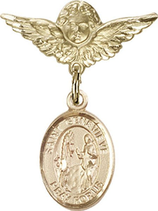 14kt Gold Filled Small Angel w/Wings St. Genevieve Baby Badge - Engravable