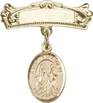 14kt Gold Badge Pin St. Genevieve Baby Badge - Engravable