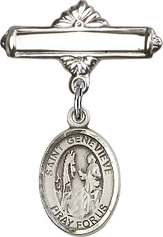 Sterling Silver Polished Badge Pin St. Genevieve Baby Badge - Engravable