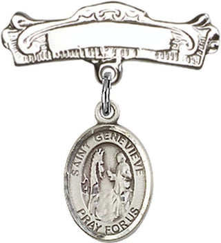 Sterling Silver Badge Pin St. Genevieve Baby Badge - Engravable