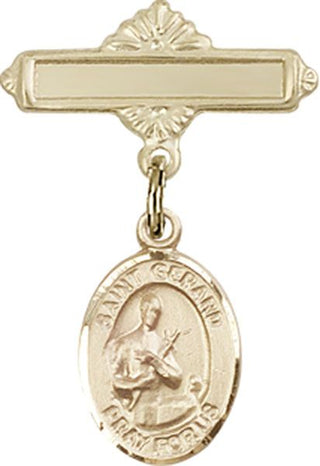 14kt Gold Filled Polished Badge Pin St. Gerard Majella Baby Badge - Engravable