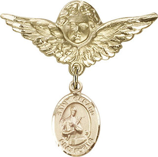 14kt Gold Filled Large Angel w/Wings St. Gerard Majella Baby Badge - Engravable