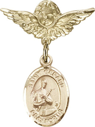 14kt Gold Small Angel w/Wings St. Gerard Majella Baby Badge - Engravable
