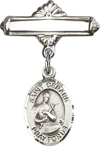 Sterling Silver Polished Badge Pin St. Gerard Majella Baby Badge - Engravable