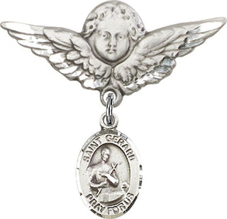 Sterling Silver Large Angel w/Wings St. Gerard Majella Baby Badge - Engravable