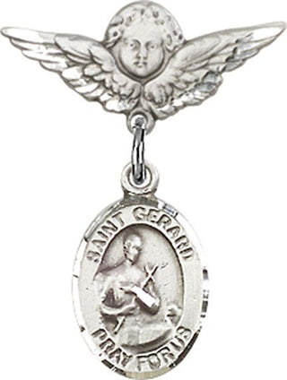 Sterling Silver Small Angel w/Wings St. Gerard Majella Baby Badge - Engravable