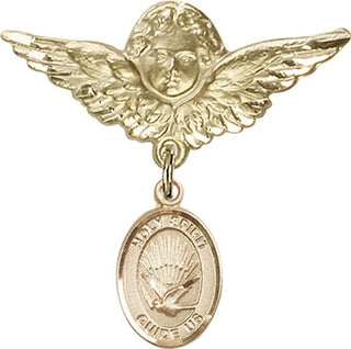 14kt Gold Filled Large Angel w/Wings Holy Spirit Baby Badge - Engravable