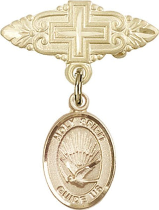 14kt Gold Badge Pin With Cross Holy Spirit Baby Badge - Engravable