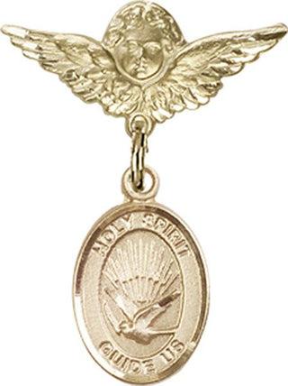 14kt Gold Small Angel w/Wings Holy Spirit Baby Badge - Engravable