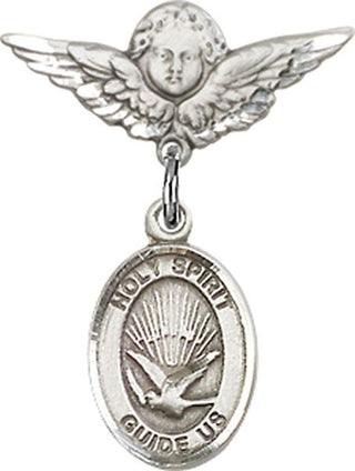 Sterling Silver Small Angel w/Wings Holy Spirit Baby Badge - Engravable