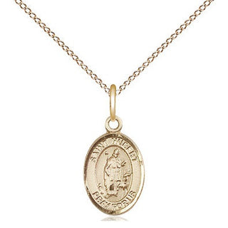 14kt Gold Saint Hubert of Liege Medal Engraved Catholic Saint Jewelry
