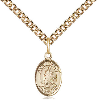14kt Gold Saint Hubert of Liege Medal Engraved Catholic Saint Jewelry