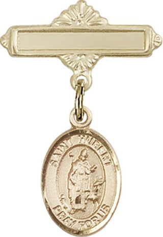 14kt Gold Filled Polished Badge Pin St. Hubert of Liege Baby Badge - Engravable