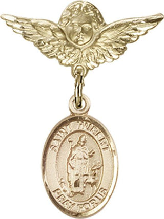 14kt Gold Filled Small Angel w/Wings St. Hubert of Liege Baby Badge - Engravable