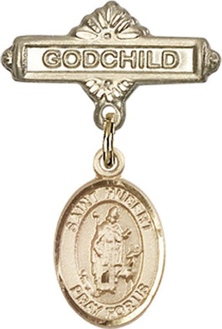 14kt Gold Godchild St. Hubert of Liege Baby Badge - Engravable