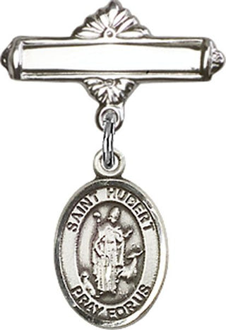Sterling Silver Polished Badge Pin St. Hubert of Liege Baby Badge - Engravable