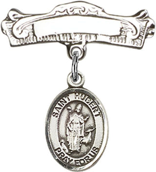Sterling Silver Badge Pin St. Hubert of Liege Baby Badge - Engravable