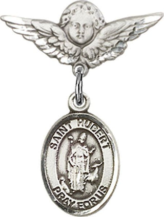 Sterling Silver Small Angel w/Wings St. Hubert of Liege Baby Badge - Engravable