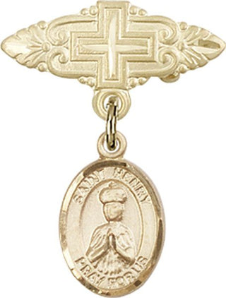 14kt Gold Filled Badge Pin With Cross St. Henry II Baby Badge - Engravable