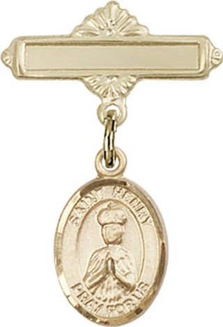 14kt Gold Polished Badge Pin St. Henry II Baby Badge - Engravable