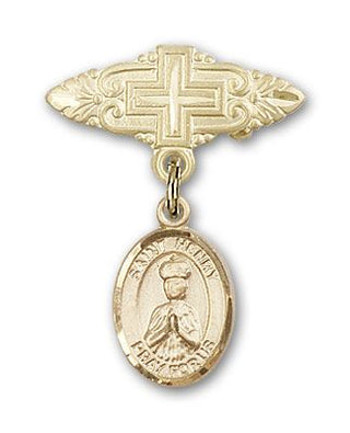 14kt Gold Badge Pin With Cross St. Henry II Baby Badge - Engravable