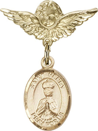 14kt Gold Small Angel w/Wings St. Henry II Baby Badge - Engravable