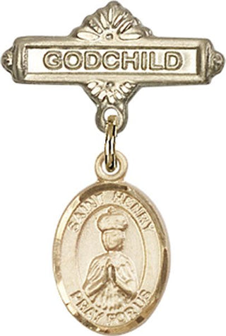 14kt Gold Godchild St. Henry II Baby Badge - Engravable