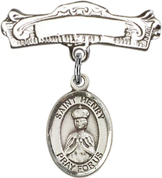 Sterling Silver Badge Pin St. Henry II Baby Badge - Engravable
