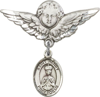 Sterling Silver Large Angel w/Wings St. Henry II Baby Badge - Engravable