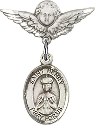 Sterling Silver Small Angel w/Wings St. Henry II Baby Badge - Engravable