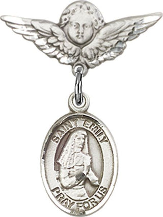 Sterling Silver Small Angel w/Wings St. Emily de Vialar Baby Badge - Engravable