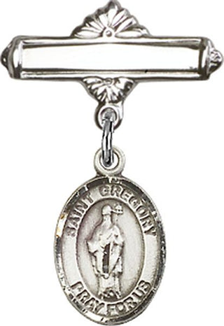 Sterling Silver Polished Badge Pin St. Gregory the Great Baby Badge - Engravable