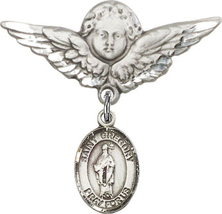 Sterling Silver Large Angel w/Wings St. Gregory the Great Baby Badge - Engravable